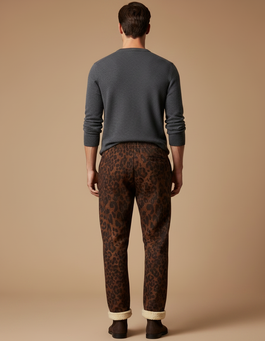 Pantalon Léopard Marron Imprimé Molleton Homme - vue 2
