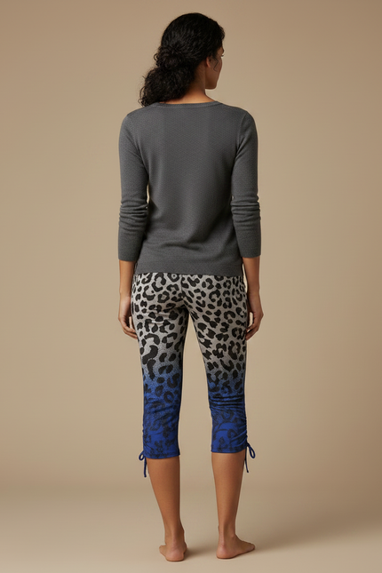 Pantalon Léopard Ombré Bleu Capri Lacets Confortable - Multicolore Maille - vue 2