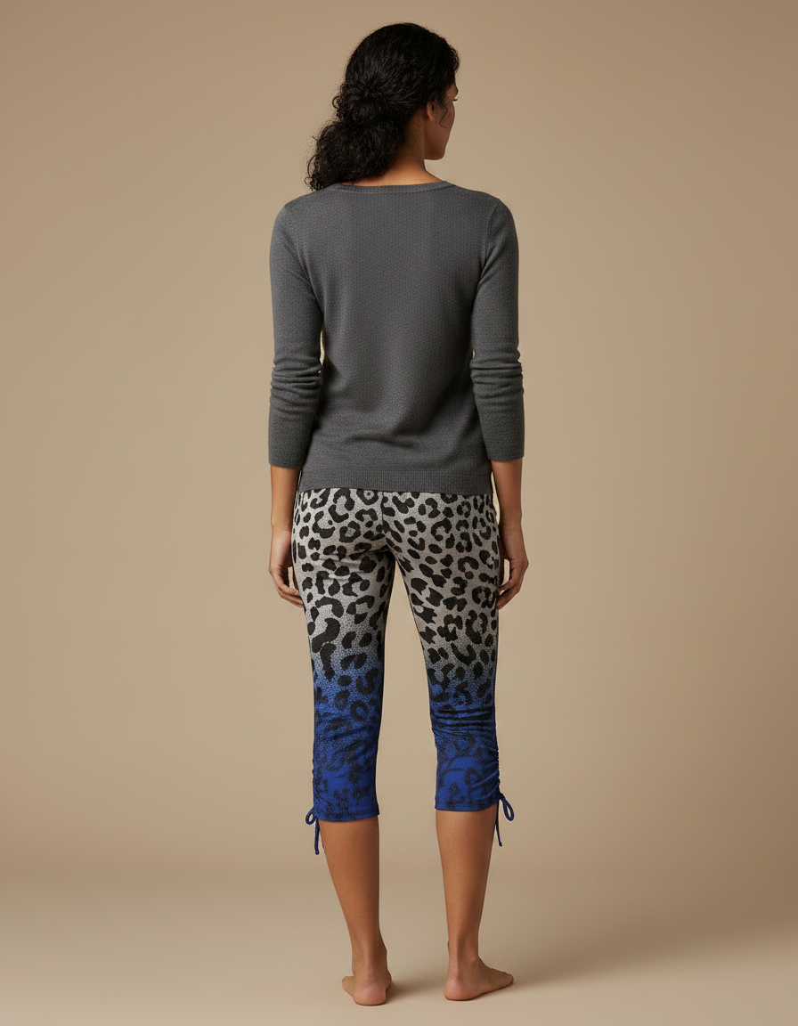 Pantalon Léopard Ombré Bleu Capri Lacets Confortable - Multicolore Maille - vue 2