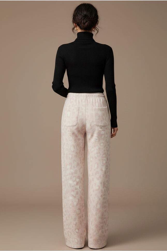 Pantalon Léopard Rose Ample Molletonné Taille Haute - vue 2