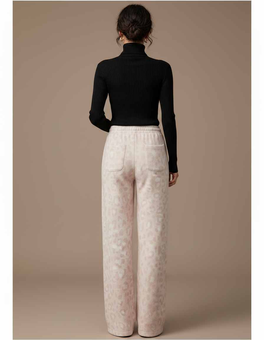 Pantalon Léopard Rose Ample Molletonné Taille Haute - vue 2