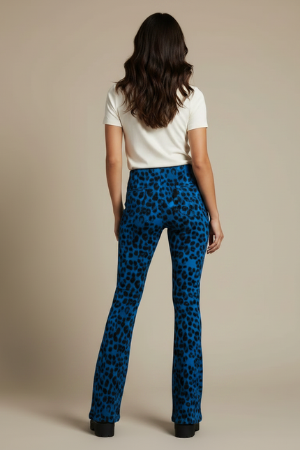 Pantalon Léopard Bleu Évasé Imprimé Animal Femme - Maille - vue 2