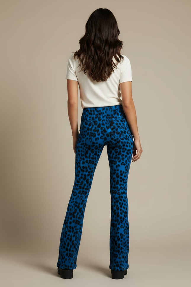 Pantalon Léopard Bleu Évasé Imprimé Animal Femme - Maille - vue 2