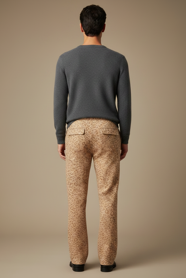 Pantalon Léopard Homme Beige Tricoté Ample Décontracté - Maille - vue 2