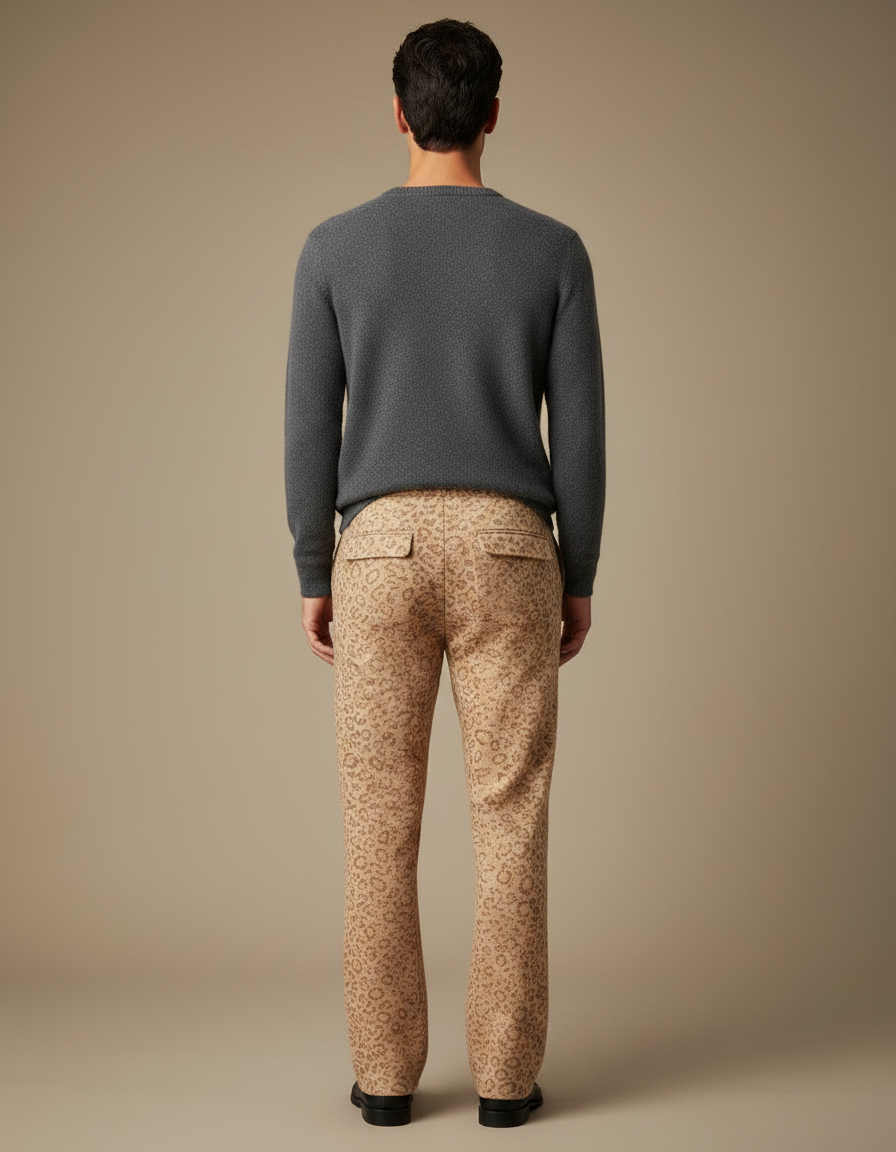 Pantalon Léopard Homme Beige Tricoté Ample Décontracté - Maille - vue 2