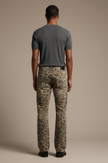 Pantalon Léopard Distressed Ripped Denim Streetwear Homme - Imprimé Jean - vue 2