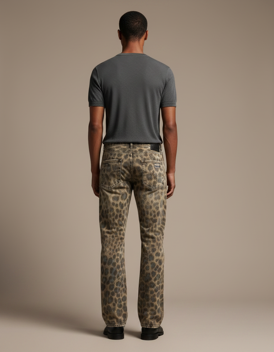 Pantalon Léopard Distressed Ripped Denim Streetwear Homme - Imprimé Jean - vue 2