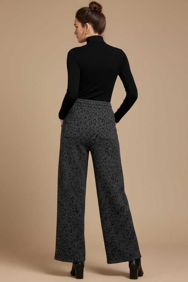 Pantalon Léopard Gris Ample Molletonné Confortable Femme - vue 2