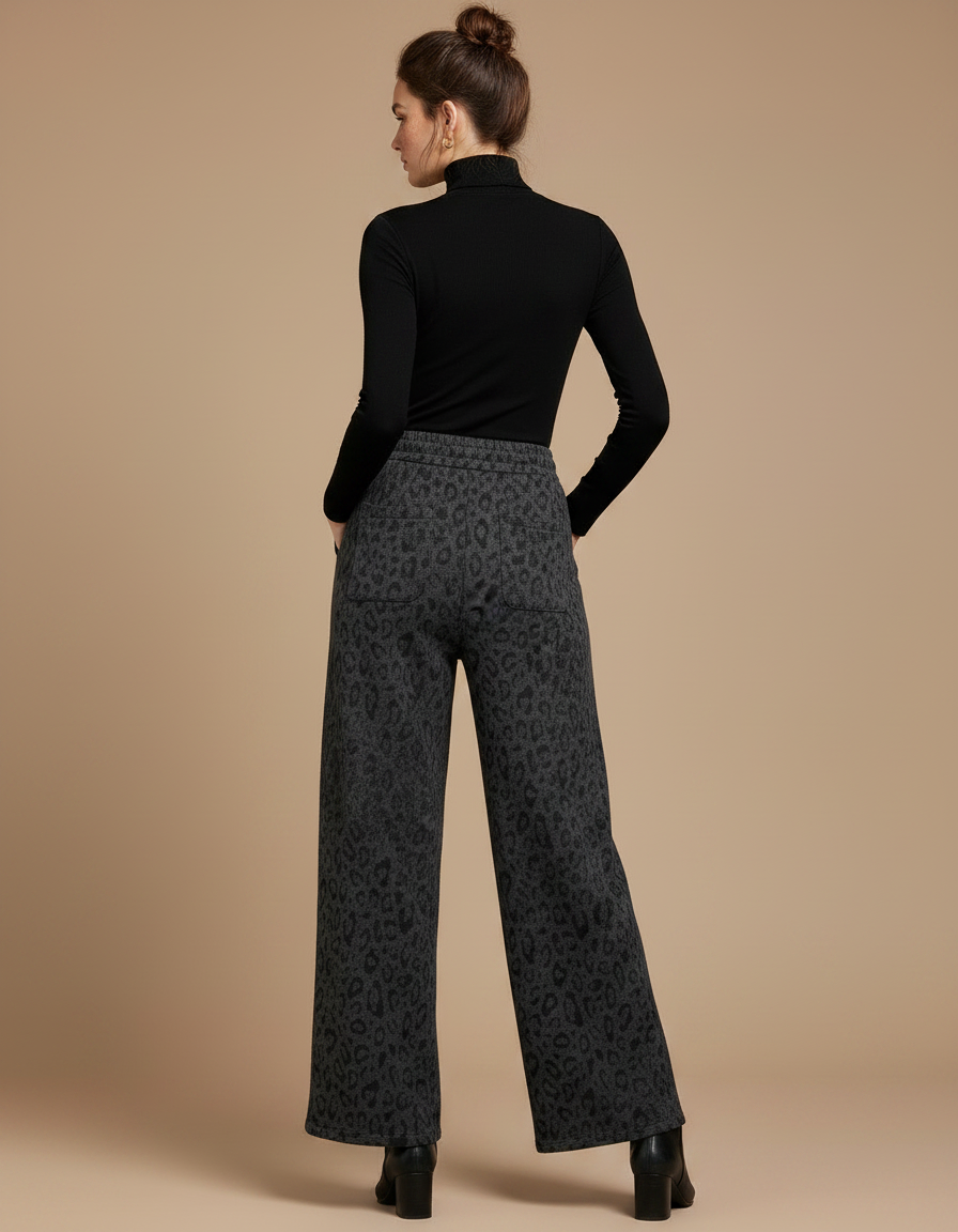 Pantalon Léopard Gris Ample Molletonné Confortable Femme - vue 2