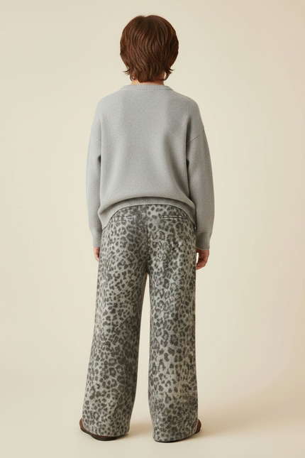 Pantalon Léopard Gris Ample Doux Enfant - Maille - vue 2