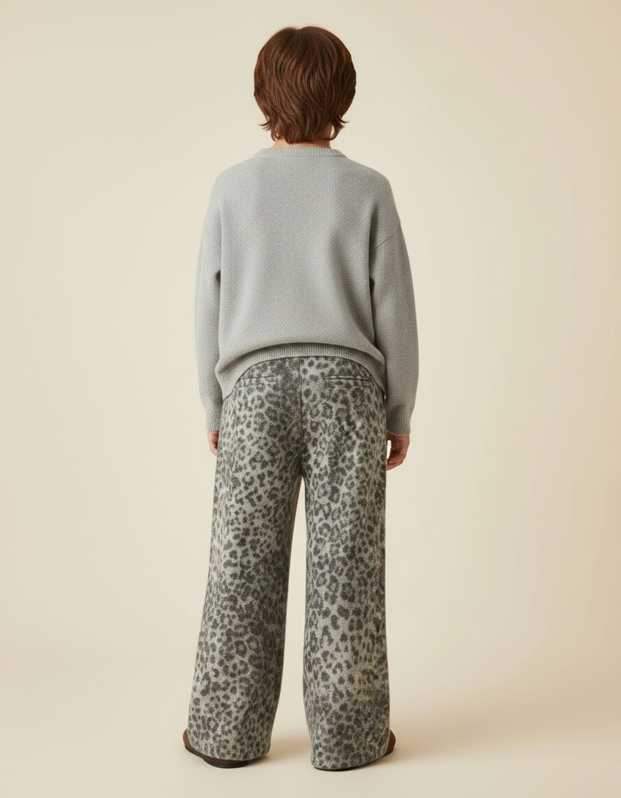 Pantalon Léopard Gris Ample Doux Enfant - Maille - vue 2