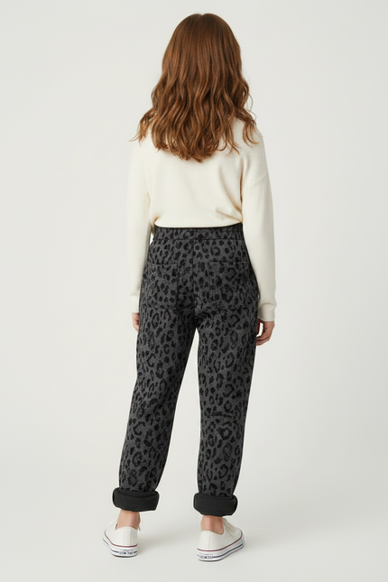 Pantalon Léopard Gris Foncé Ample Molletonné Enfant - vue 2