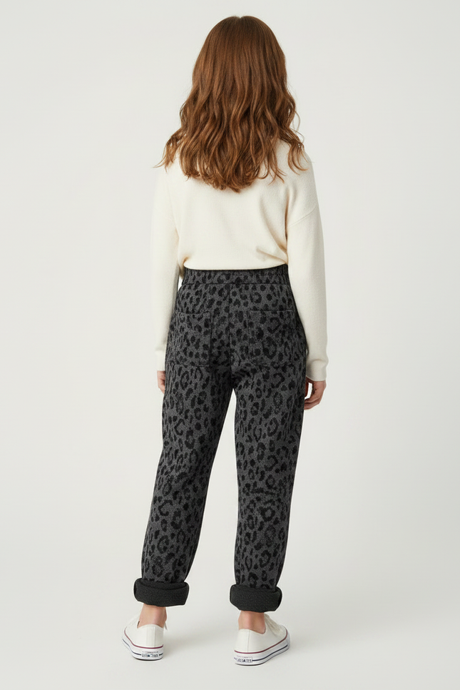 Pantalon Léopard Gris Foncé Ample Molletonné Enfant - vue 2