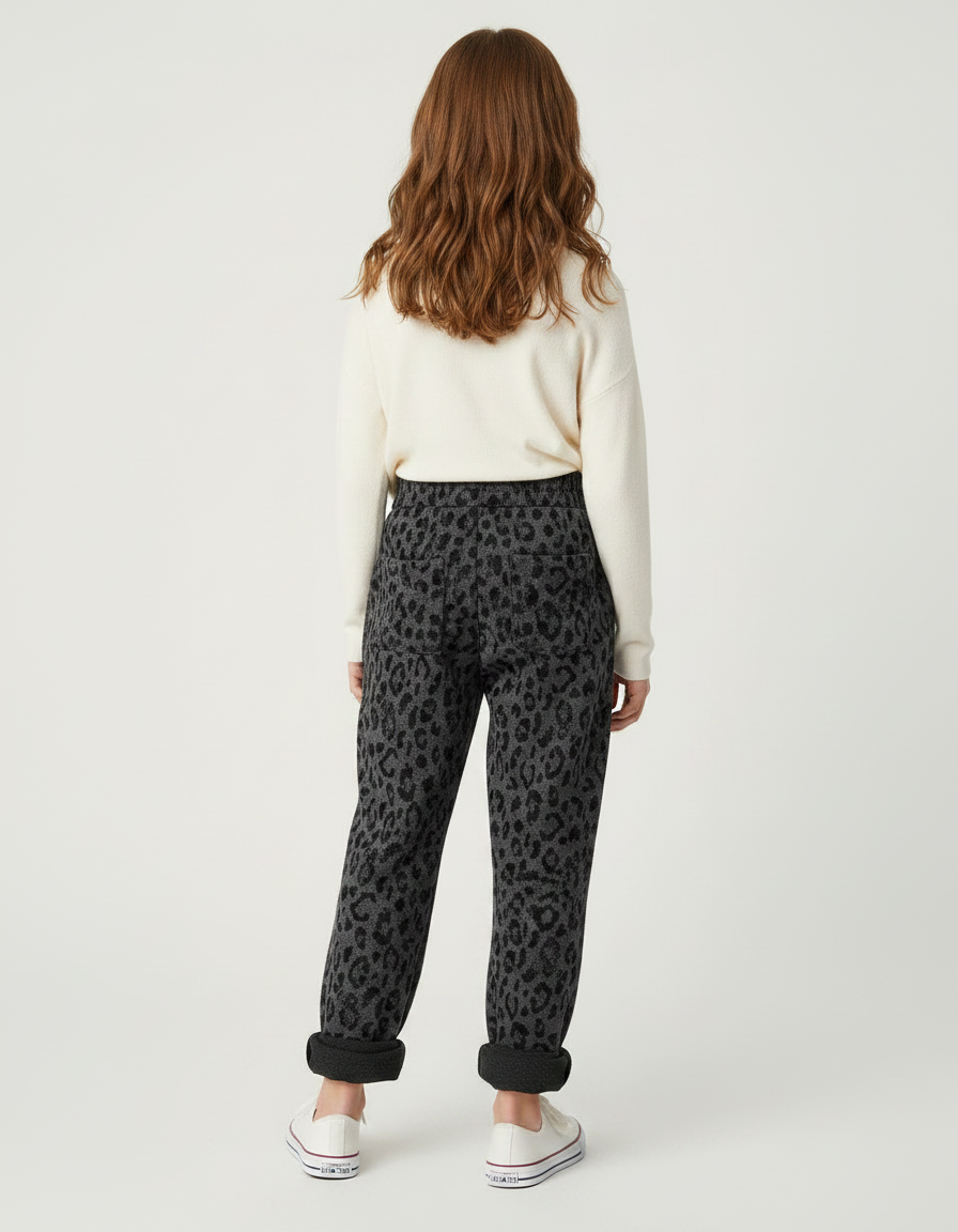 Pantalon Léopard Gris Foncé Ample Molletonné Enfant - vue 2