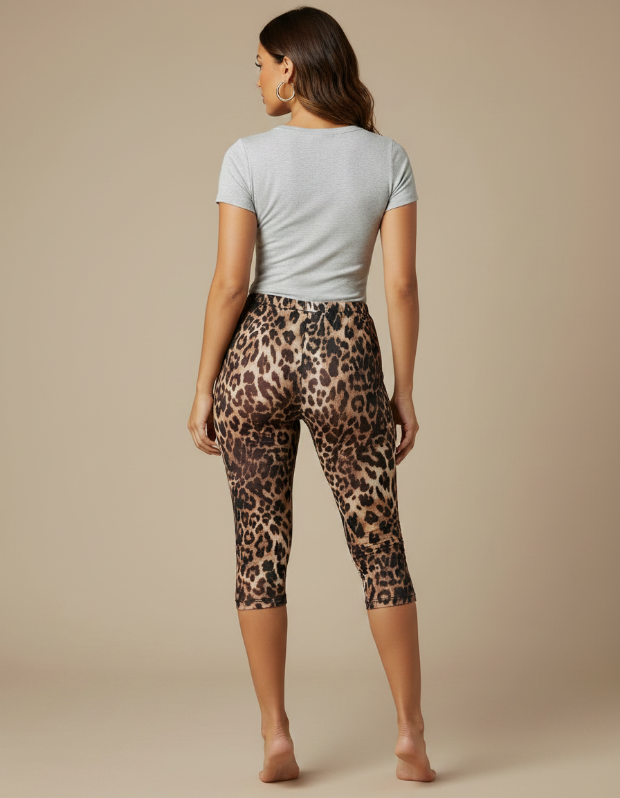 Pantalon Léopard Court Moulant Imprimé Marron Femme - Polyester - vue 2