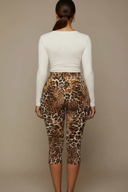 Pantalon Léopard Marron Moulant Élastique Imprimé Y2K - Polyester - vue 2