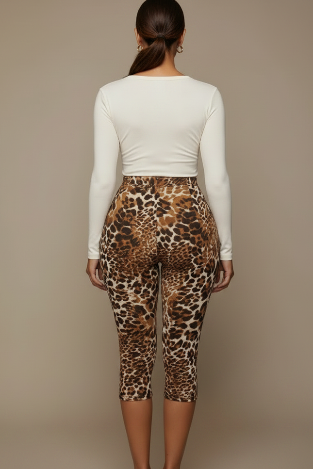Pantalon Léopard Marron Moulant Élastique Imprimé Y2K - Polyester - vue 2