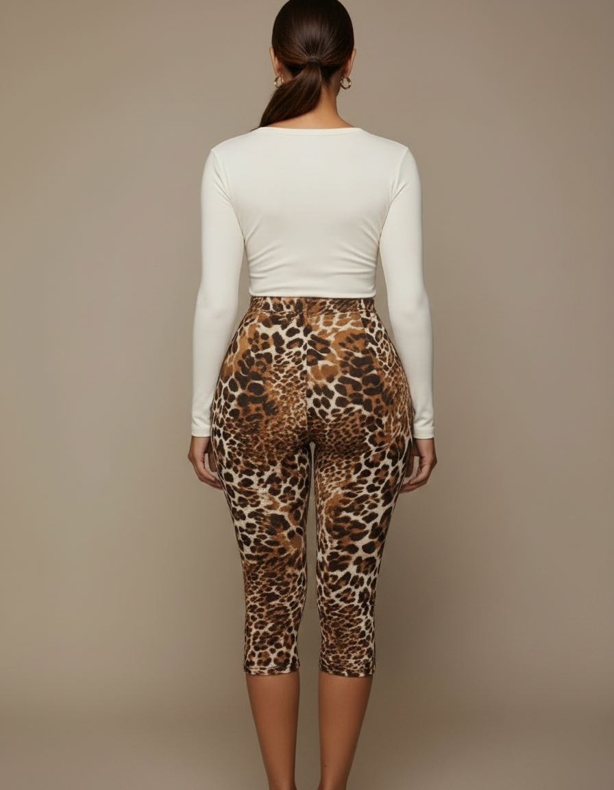 Pantalon Léopard Marron Moulant Élastique Imprimé Y2K - Polyester - vue 2
