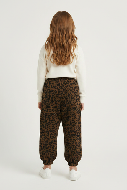 Pantalon Léopard Marron Ample Imprimé Molletonné Enfant - vue 2
