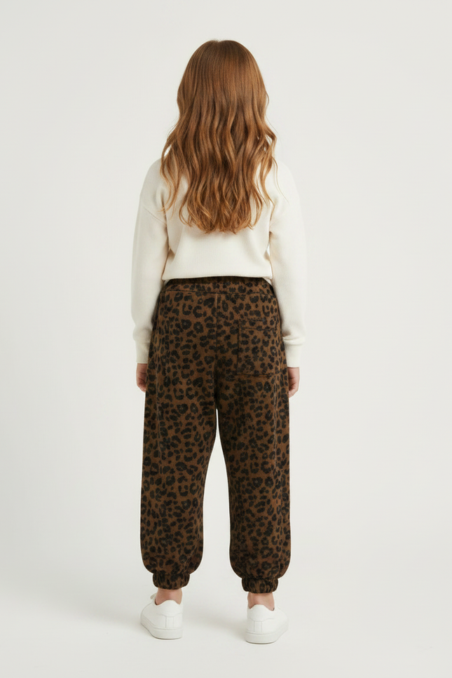Pantalon Léopard Marron Ample Imprimé Molletonné Enfant - vue 2