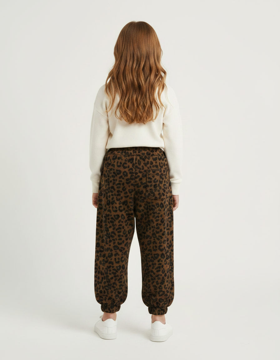 Pantalon Léopard Marron Ample Imprimé Molletonné Enfant - vue 2