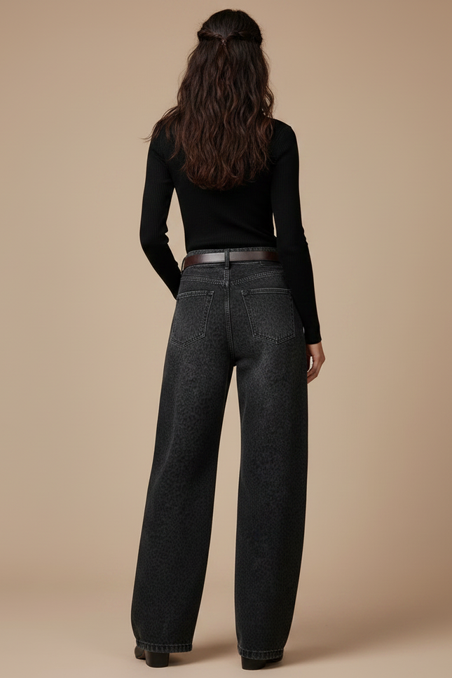 Pantalon Léopard Noir Ample Imprimé Denim Femme - Jean - vue 2