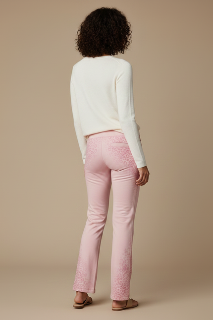Pantalon Léopard Rose Pâle Évasé Décontracté - Molleton - vue 2