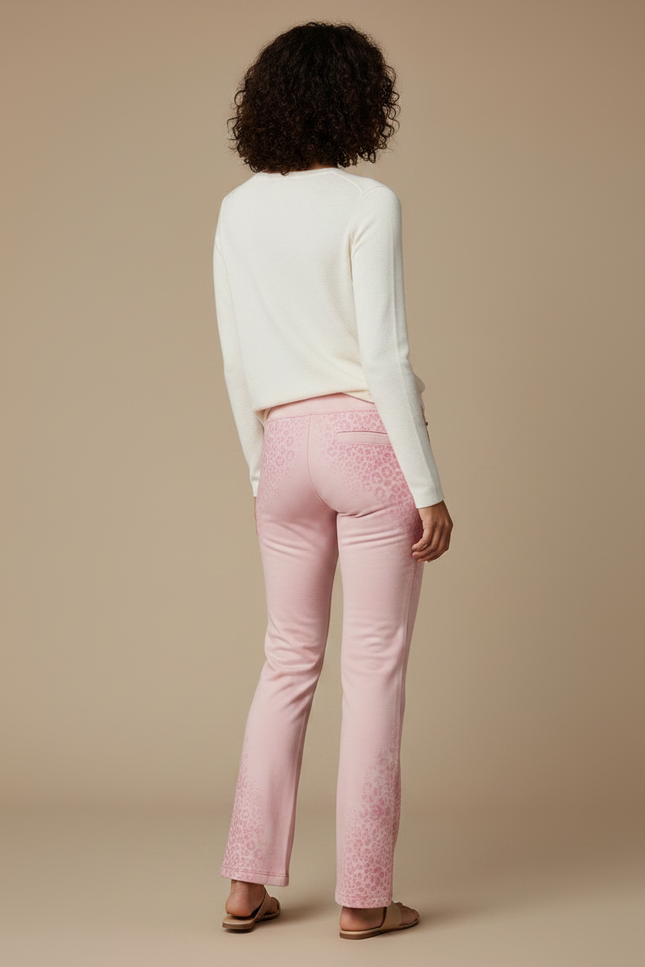Pantalon Léopard Rose Pâle Évasé Décontracté - Molleton - vue 2