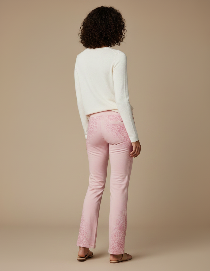 Pantalon Léopard Rose Pâle Évasé Décontracté - Molleton - vue 2