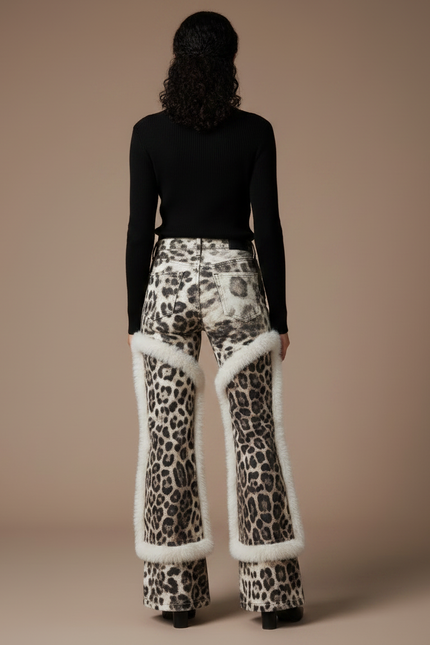 Pantalon Léopard Délavé Fourrure Large Femme - Imprimé Jean - vue 2