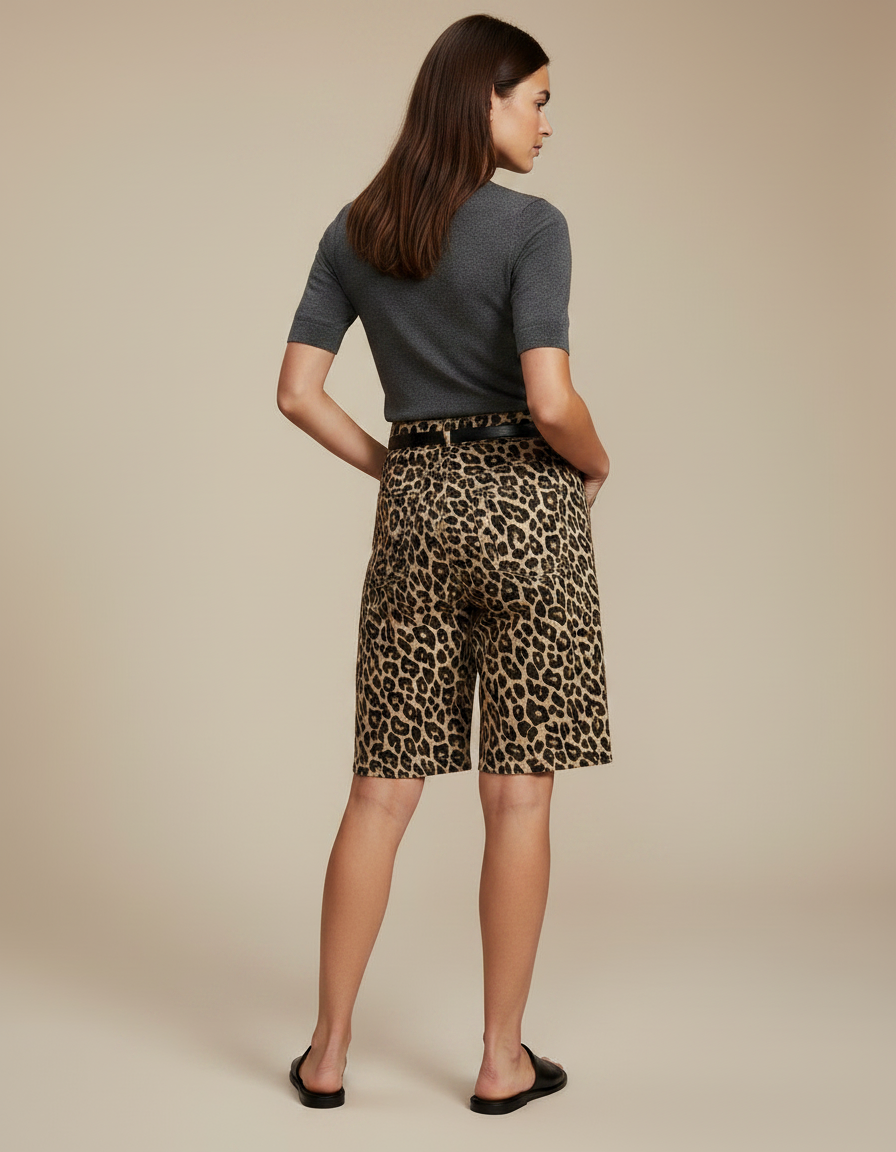 Pantalon Léopard Coton Ample Mi-long Décontracté Ceinturé - Imprimé - vue 2