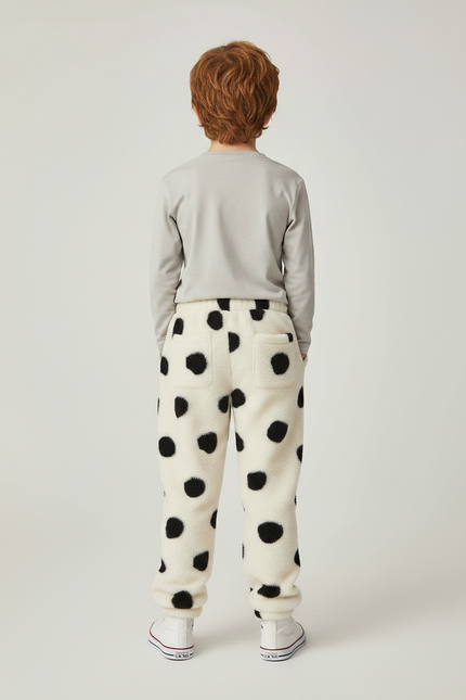 Pantalon Léopard Polaire Noir Blanc Ample Enfant - Beige Molleton - vue 2