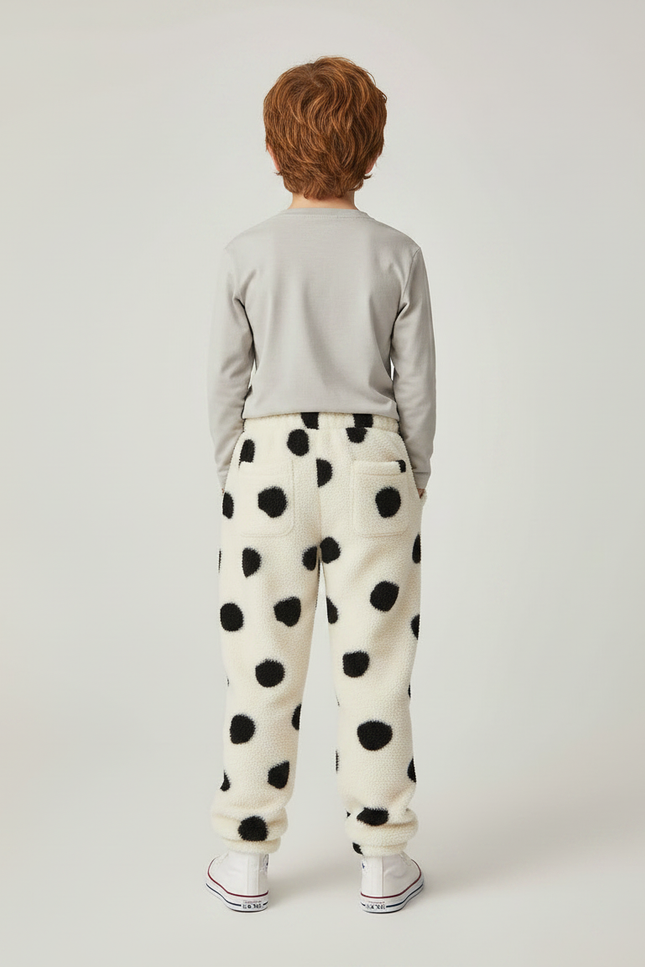 Pantalon Léopard Polaire Noir Blanc Ample Enfant - Beige Molleton - vue 2
