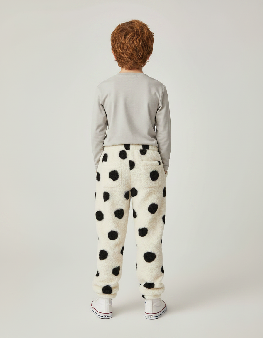 Pantalon Léopard Polaire Noir Blanc Ample Enfant - Beige Molleton - vue 2