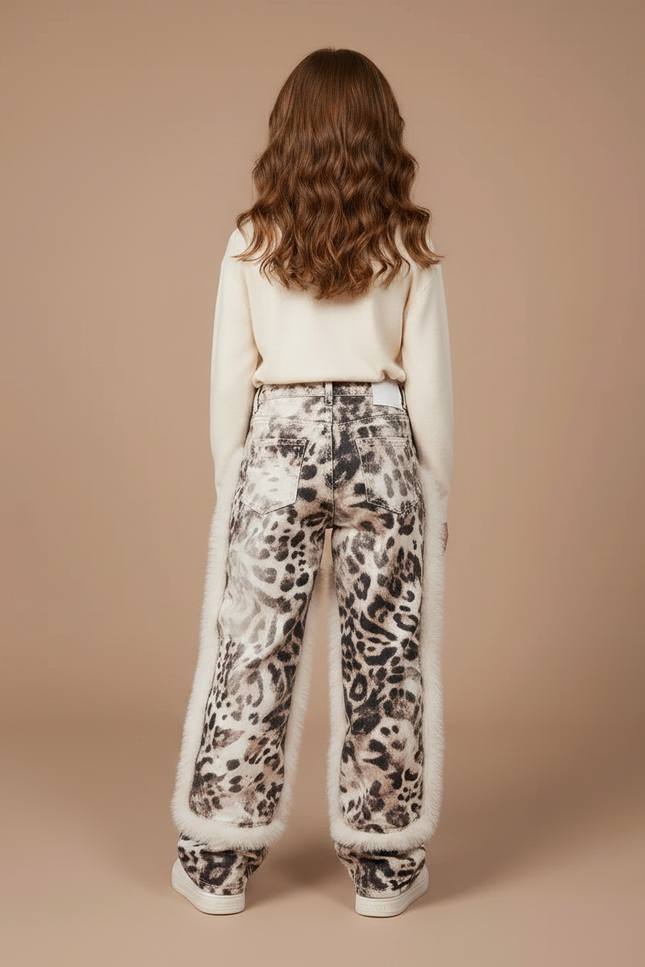 Pantalon Léopard Imprimé Fourrure Clouté Ample Blanc - Velours - vue 2