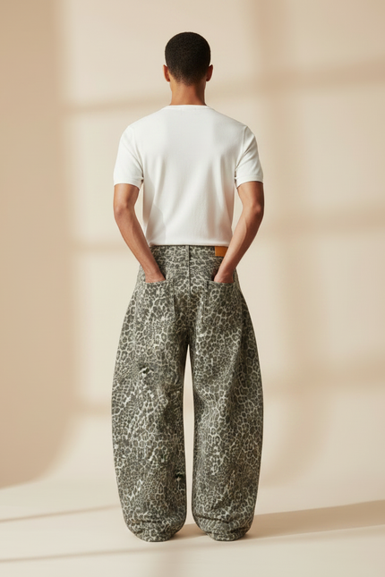 Pantalon Léopard Gris Ample Imprimé Décontracté Homme - Jean - vue 2