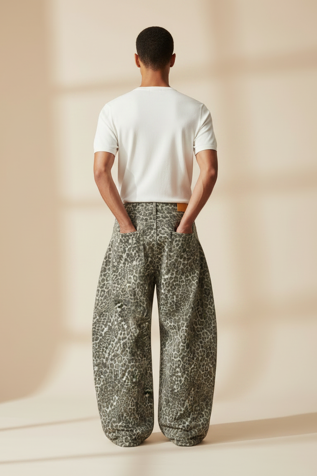 Pantalon Léopard Gris Ample Imprimé Décontracté Homme - Jean - vue 2