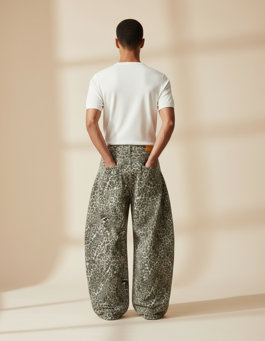 Pantalon Léopard Gris Ample Imprimé Décontracté Homme - Jean - vue 2