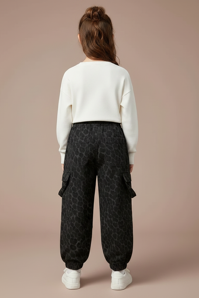Pantalon Léopard Cargo Ample Molletonné Enfant - Imprimé - vue 2