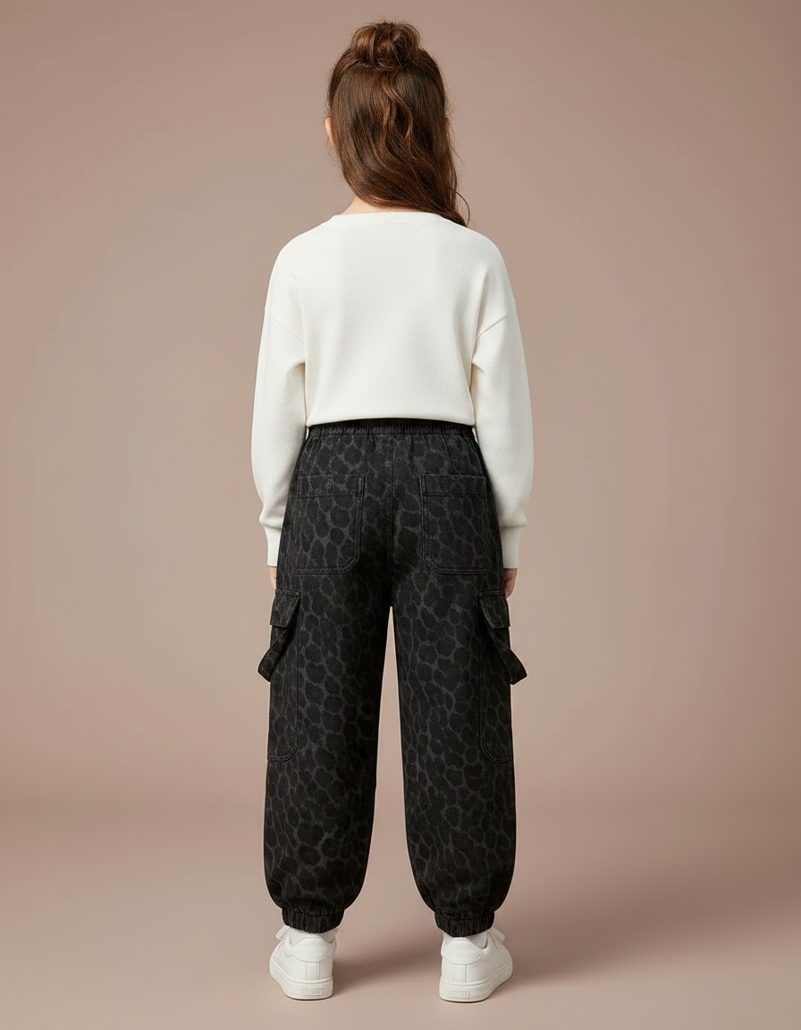 Pantalon Léopard Cargo Ample Molletonné Enfant - Imprimé - vue 2