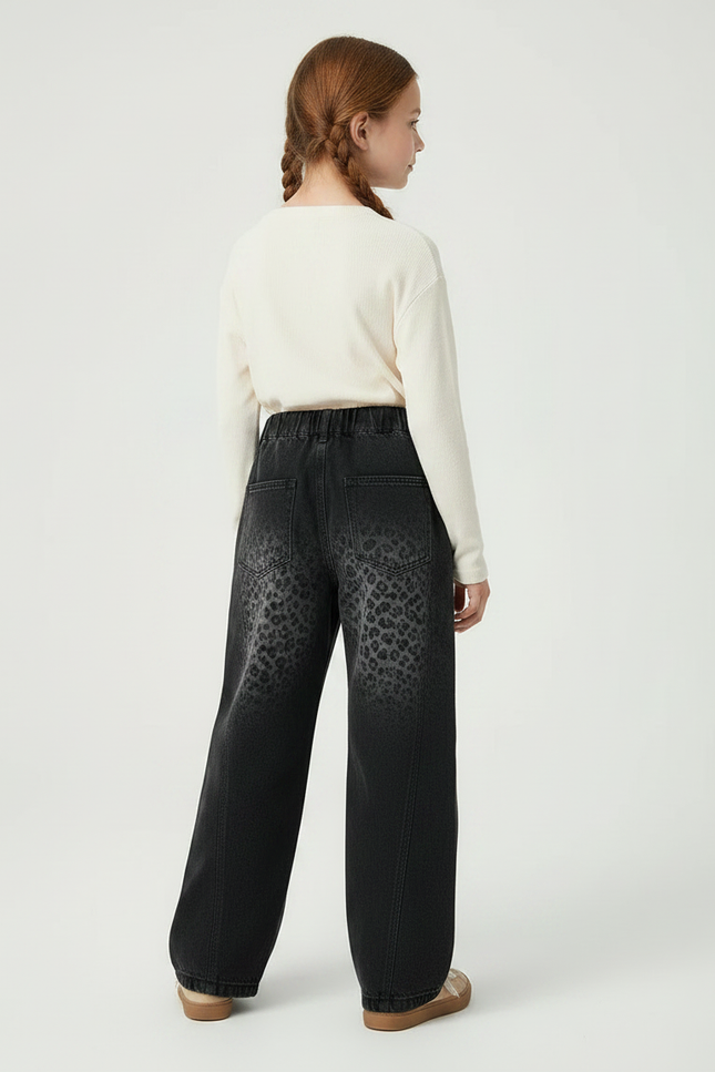 Pantalon Léopard Noir Dégradé Denim Ample Fille - Jean - vue 2