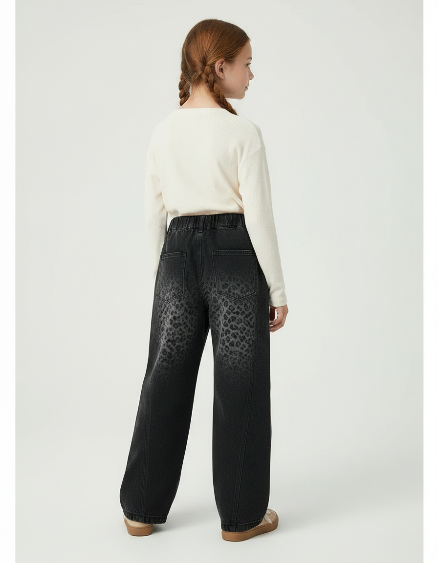 Pantalon Léopard Noir Dégradé Denim Ample Fille - Jean - vue 2