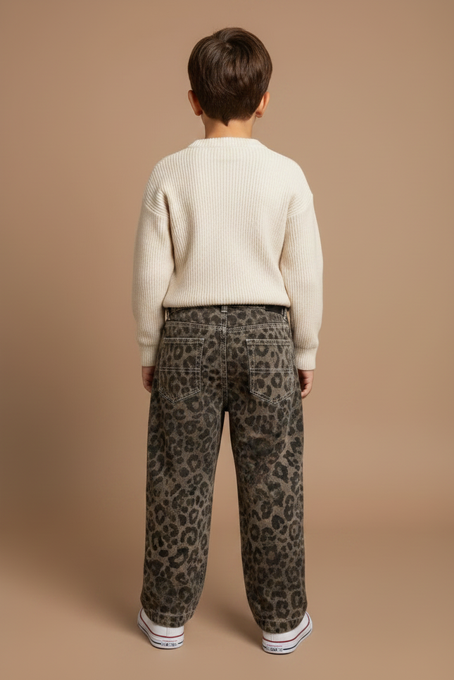 Pantalon Léopard Marron Ample Imprimé Enfant Décontracté - Jean - vue 2