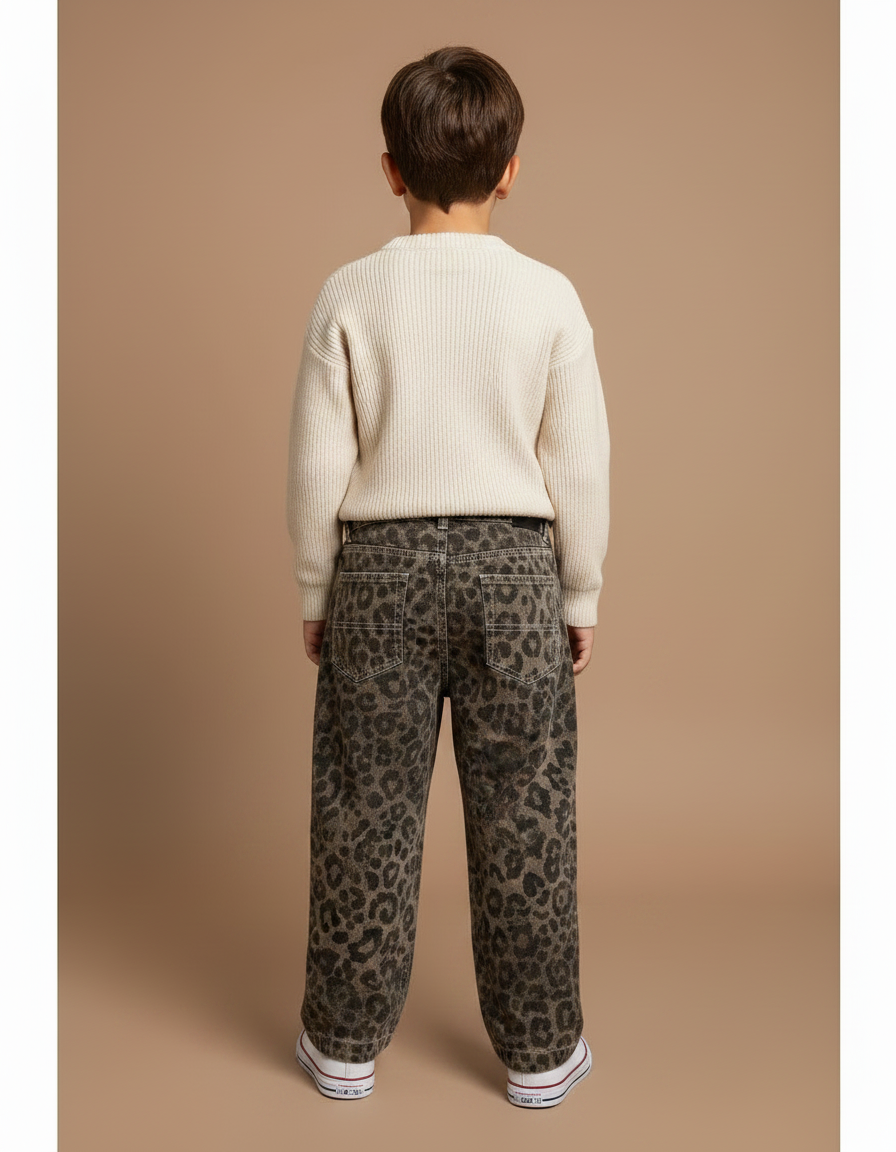Pantalon Léopard Marron Ample Imprimé Enfant Décontracté - Jean - vue 2