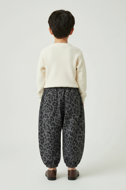 Pantalon Léopard Gris Ample Coton Enfant - Molleton - vue 2