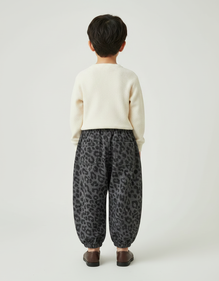 Pantalon Léopard Gris Ample Coton Enfant - Molleton - vue 2