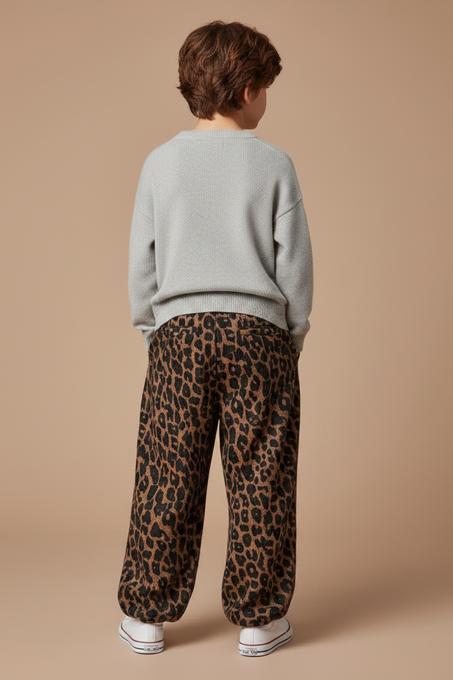 Pantalon Léopard Marron Ample Imprimé Enfant Coton - Molleton - vue 2
