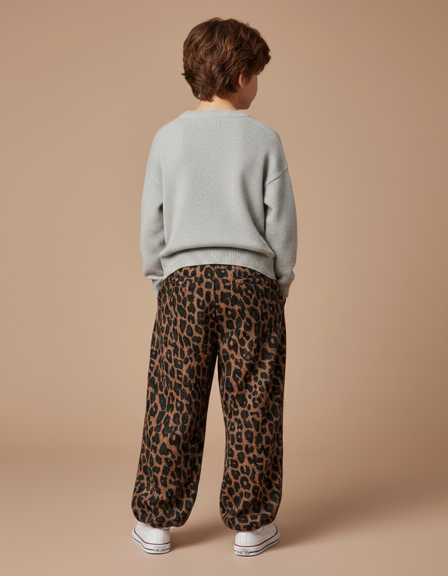 Pantalon Léopard Marron Ample Imprimé Enfant Coton - Molleton - vue 2