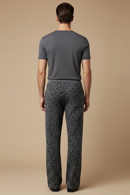 Pantalon Léopard Gris Évasé Motif Animal Homme - Maille - vue 2