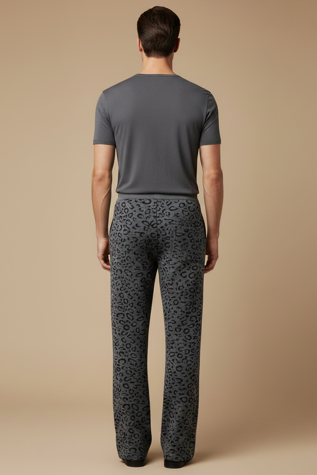 Pantalon Léopard Gris Évasé Motif Animal Homme - Maille - vue 2
